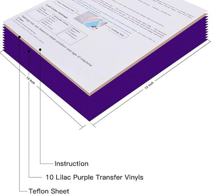 JANDJPACKAGING Purple Heat Transfer Vinyl HTV for T-Shirts 12 x 10 Inches 10 Pack Purple Iron on Vinyl
