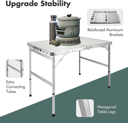 VILLEY Folding Camping Table, 3ft Small Portable Lightweight Outdoor Table with Aluminum Adjustable Legs for Travel Picnic Cooking Beach