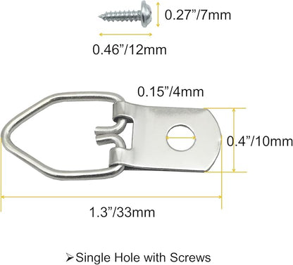 100 Pack Small D-Ring Steel Picture Hangers with Screws Picture Frames Picture Hang Solutions, for Hanging Clock Paintings Artwork Picture Frame Hook Photos