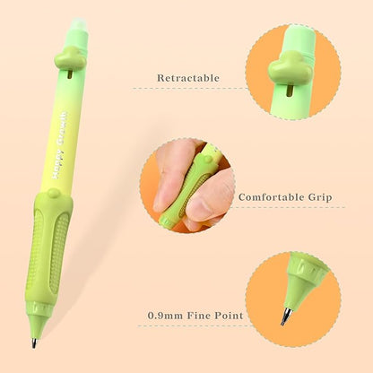 Temiary Cute Mechanical Pencil Set with Case, 6 Pcs Medium Point 0.9 mm Pencils with 2 Tubes HB Lead Refills, 4 Pcs Erasers for School Supplies Student Writing, Drafting Drawing Sketching (Morandi)