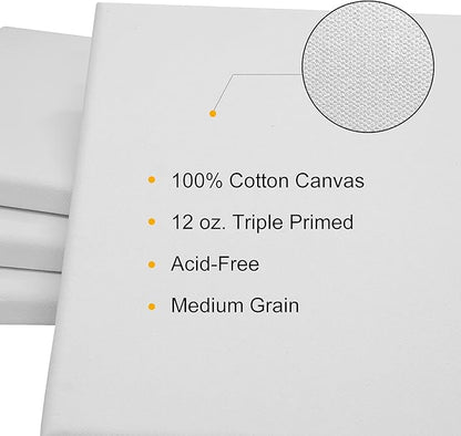 PHOENIX Professional Stretched Canvas for Painting - 16x20 Inch/4 Pack 3/4 Inch Profile, 100% Cotton 12 Oz. Heavy Duty Gesso Triple Primed White Blank Artist Canvases for Oil & Acrylic Paints