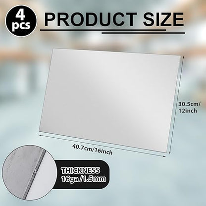 4 Pcs 16 x 12 Inch Mild Steel Sheet Cold Rolled 16 Gauge Metal Plate Weldable Metal Sheets for Professional Industrial DIY Use, Clean Surface Easy to Weld