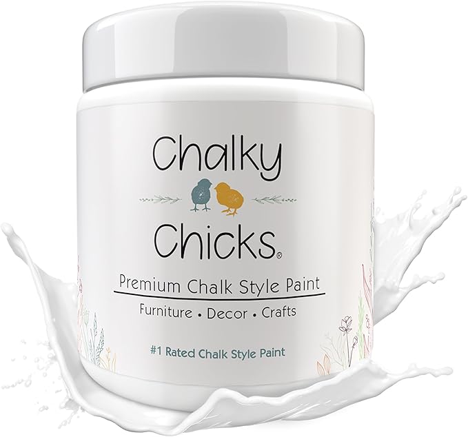 Chalky Chicks All-in-One Chalk Paint for Furniture or Cabinet -16Fl Oz-Matte Finish Powdered Snow (Pure White) for Metal, Wood Furniture Paint - No Sanding All-in-One for Home Decor & Crafts, USA Made