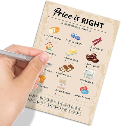 QUPT 90th Birthday Party Games, Price is Right Games, Birthday Party Supplies for Adults, Fun 1935s Party Game，Pack of 30 Cards