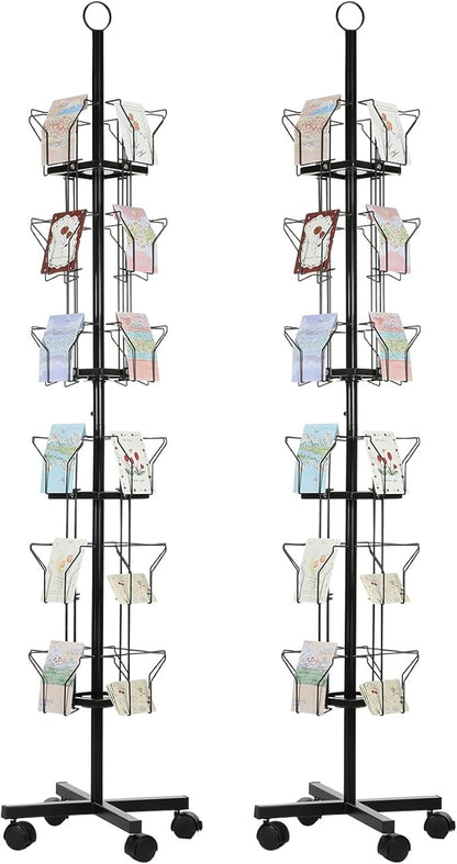 PATIKIL 2Pack 6 Tier Rotating Greeting Card Rack, Metal Spinning Greeting Card Display Stand Portable Postcard Rack Holder Organizer for Postcard Sticker Photo Desk Book Stamp, Black