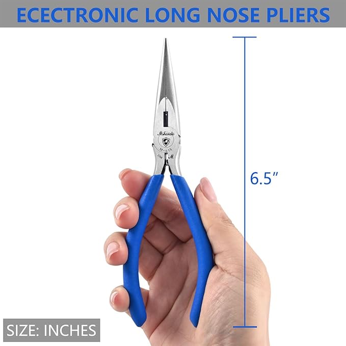 Needle Nose Pliers, mshandto 6.5" Long Nose Pliers for Wire Bending, High Carbon Steel Needle Nose Plier, Serrated Jaw Pliers for Jewelry Making Electronics Repair Object Grasping Craft Making (1Pack)