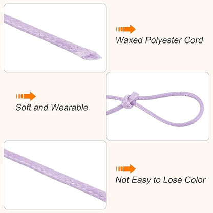 MECCANIXITY Waxed Cord 0.8mm Waxed Polyester Cord 175 Yard Wax String for Bracelet Making,Necklaces, Beading,Jewelry Making and DIY Crafts(Light Purple)