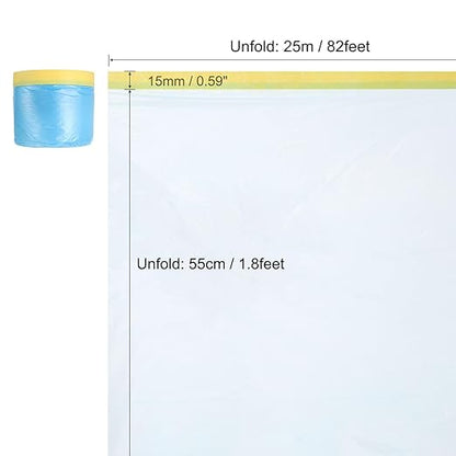 uxcell Pre-Taped Masking Film, 1.8ft x 82ft Plastic Paint Drop Cloth with Medium-Tack Painters Tape for Painting Spraying Protection Blue Film 6Pcs