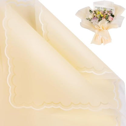 FUHITIM 20 Sheets Flower Wrapping Paper - Waterproof Floral Bouquet Wrapping Paper, Florist Supplies Packaging Paper for Wedding Birthday Gift DIY Crafts (Light Yellow)