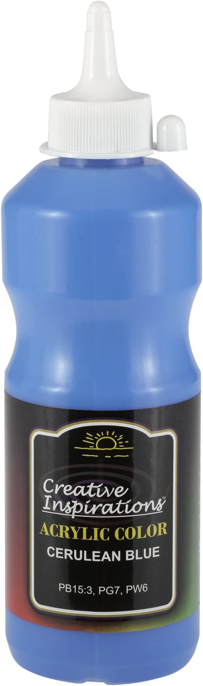 Creative Inspirations Acrylic Paint - Cerulan Blue - 500 mL Bottle - Smooth & Creamy Consistency, Vibrant Pigmentation, Great Coverage for Artists - Clean Up with Soap & Water