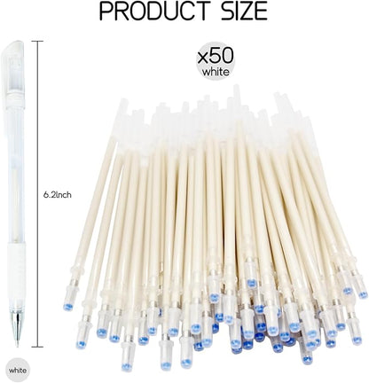 Heat Erasable Fabric Marking Pens for Sewing & Quilting | 4 White Pens + 50 White Refills | Disappearing Ink for Precise Marking, Sewing Supplies, Embroidery, DIY | Extra High Capacity
