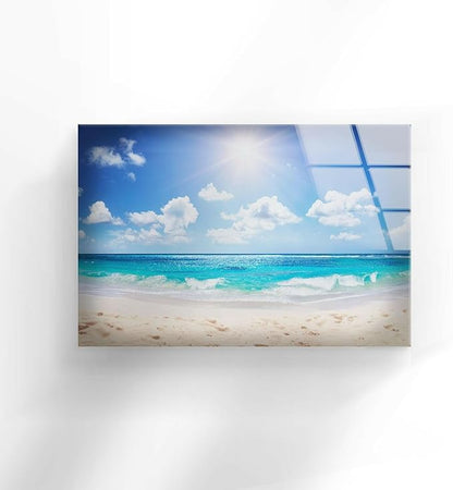 My Photostation.com 35.5Wx30H'' Summer Beach Landscape Glass Wall ArtTempered Glass Printing Wall Decor Large Wall Art Wall Hangings