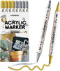 TRANSON 4 Silver and 4 Gold Paint Markers Brush and Bold Dual-tip Acrylic Paint Marker Set for Rock Painting Glass Canvas Wood Leather Ceramic Painting