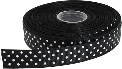 Polka Dot Grosgrain Ribbon 25 Yard Each Roll 100% Polyester (5/8", Black)