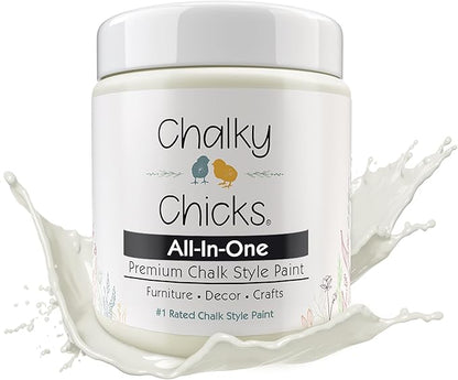 Chalky Chicks All-in-One Chalk Paint for Furniture or Cabinet - 4 Fl Oz - Matte Finish Salt Flats (Off White) for Metal, Wood Furniture Paint - No Sanding All-in-One for Home Decor & Crafts, USA Made