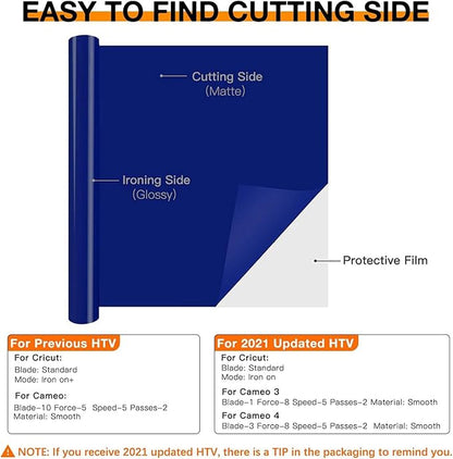 HTVRONT HTV Vinyl Rolls Heat Transfer Vinyl - 12" x 8ft Blue HTV Vinyl for Shirts, Iron on Vinyl for All Cutting Machine - Easy to Cut & Weed for Heat Transfer Design (Navy Blue)