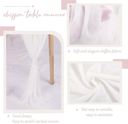 Snow White Chiffon Table Runners 10 FT Chiffon Cloth Runner for Wedding Party 12 x 120 Inches Sheer Boho Rustic Gauze Home Decor Restaurant Elegant Fabric Tabletop Runner Decorations