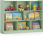 Toy Storage Organizer, 2-Tier Kids Bookshelf, 5 Cube Kids' Bookcases, Cabinets & Shelves, Wooden Toy Organizers, Small Book Shelf for Bedroom, Playroom, Classroom, Nursery (Green, 3-Tier)