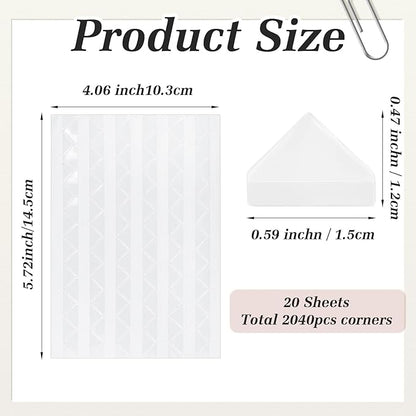Mabor 2040Pcs Photo Corners for Scrapbooking, Self Adhesive Scrapbook Photo Corner Stickers, Clear Picture Mounting Corners Stickers for DIY Album Journal Memory Books