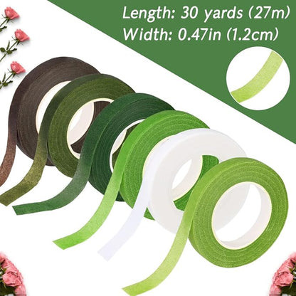 6 Rolls Floral Tape, 1/2" by 180 Yard Green Flower Tape, Flower Tape for Bouquet Stem Wrap Floral Arranging Craft Projects Corsages, Wedding Bouquet