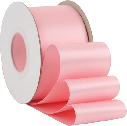 HUIHUANG Pink Satin Ribbon 2 inch Wide Double Faced Satin Ribbon Pink Ribbon for Gift Wrapping, Bows Making, Flower Bouquet, DIY Crafts, Wedding Bridal Shower, Holiday Party Decor-25 Yards/Roll
