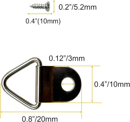 Silver Triangle Ring Picture Hangers (100 Pack) with Screws for Hanging Frames, Paintings, Artwork, Photos on Drywall