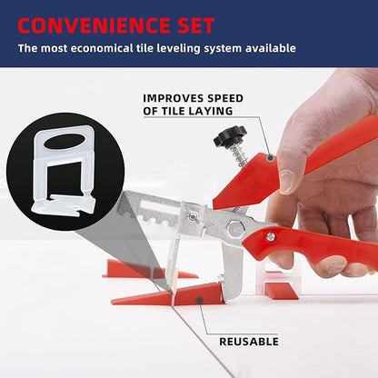 Tile Leveling System with Tile Plier, 1000-Piece Tile Spacers Clips and 200-Piece Reusable Wedges, Tile Leveler Tool Set for Ceramic Tile and Stone Installation (1/8 Inch Tile Spacers)