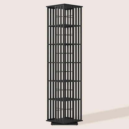 XIMN 360° Rotating Bamboo CD/DVD Shelf - 6-Tier Space-Saving Media Storage Cabinet for Movies, Organizer with Super Compact Design (Black, 6 Tier)