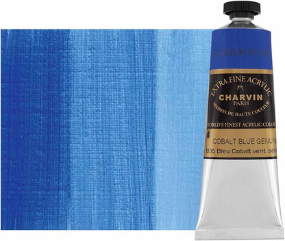 Charvin Extra Fine Professional Acrylic Paint - Cobalt Blue Genuine, 60ml Tube, Triple-Milled, Lightfast Pigments, Open Stock Artist Acrylic Paints in Nature-Inspired Hues