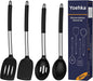 Yoehka Silicone Cooking Utensils Set for Nonstick Cookware, 4Pcs Heat Resistant Kitchen Silicone Spatula and Spoon Set with Stainless Steel Handle, Mixing, Flipping, Turning, Stirring, Black