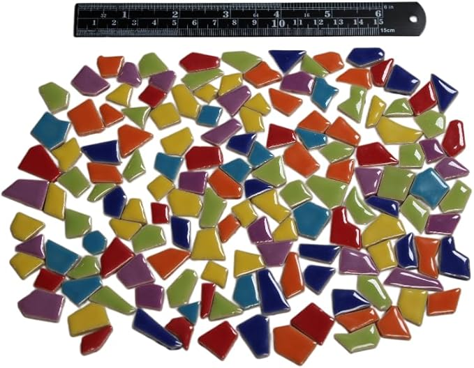 Ceramic Mosaic Tiles for Crafts & Art Projects 200 Grams Vibrant Colors Pieces Fit Together Like a Puzzle Endless Creative Ideas for Mosaic Art DIY Hobbies Small Sizes (Orange)
