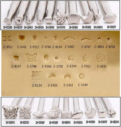65PCS Leather Stamping Tool Leather Carving Working Saddle Making Tools DIY Leather Craft Stamps Set DIY Hammer Swivel Knife with Leathercraft Metal Letter and Number Stamps Punch
