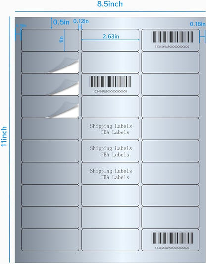 1" x 2-5/8" Address Labels- Matte Silver Mailing Labels Stickers for Laser/Inkjet Printer-Permanent Adhesive Stickers