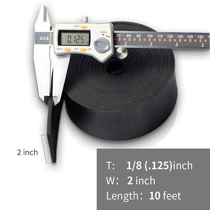 DOBTIM Neoprene Rubber Strips 1/8 (.125)" Thick X 2" Wide X 10'Long, Solid Rubber Rolls Use for Gaskets DIY Material, Supports, Leveling, Sealing, Bumpers, Protection, Abrasion, Flooring, Black