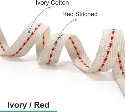 CT CRAFT LLC Ivory Cotton Red Stitched Ribbon 3/8" x 10 Yards for Home Décor Gift Present Wrapping DIY Crafts Birthday Wedding Bouquet Christmas