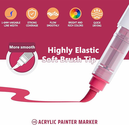 Water Based Acrylic Paint Markers, 9 Colors Acrylic Paint Pens Set with Soft Brush Tip, Marker Pen for Rock Painting, Egg, Wood, Glass, Paper, Acrylic Painter Ink (Warm Yellow Series)