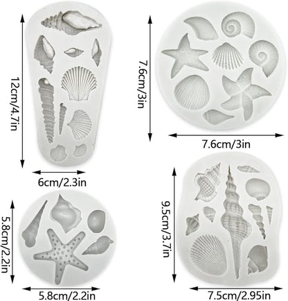4 PCS Marine Theme Cake Fondant Silicone Mold Seashell Conch Starfish Baking Molds, For Theme Cake Cookie Chocolate Candy Decoration Fondant Polymer Clay