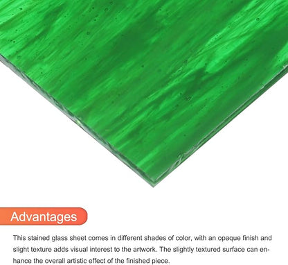MECCANIXITY 2 Pcs Stained Glass Sheet Mosaic Tile 7.9 Inch x 5.9 Inch Dark Green Stained Glass Sheets for Crafts DIY Art Project