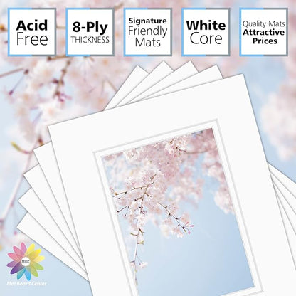 Mat Board Center, Double Mat - Acid Free, 8-ply Thickness, White Core - for Pictures, Photos, Framing (Off White Over Off White, 8x10 for 5x7, Pack of 5)