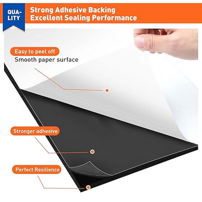 MAGZO 5Pcs Adhesive Foam Padding 1/8 in Thick X 12 in X 8 in,Closed Cell Foam Sheets Neoprene Rubber Self Stick Pads Anti Vibration Pads,Black (12in x 8in x 1/8in, 5Pcs)