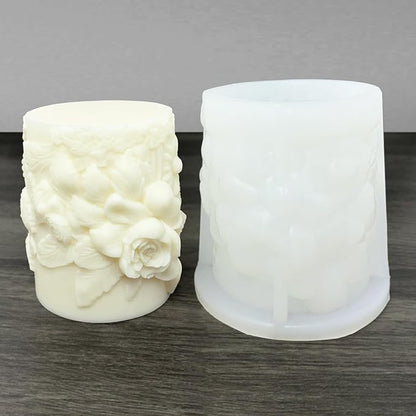 Flower Cylinder Candle Mold Floral Leaf Pillar Thick Silicone Mold for Candle Making Soaps Resin Clay Home Decoration Crafts DIY (Style-1)