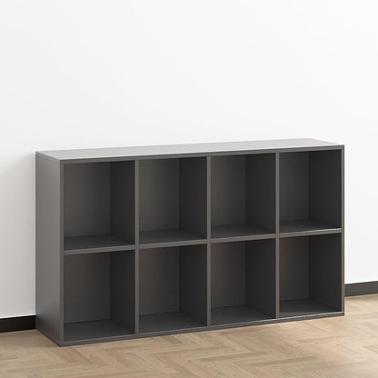 Wooden 8 Cube Storage Organizer with Closed Back Panel,White Shelf Heavy Duty Cubby Storage Organizer with Compartments for Living,Display Shelf,Bookshelf (Black, 8-Cube)