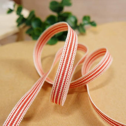 CT CRAFT LLC Ivory Cotton Red Stripes Ribbon 3/8" x 10 Yards for Home Décor Gift Present Wrapping DIY Crafts Birthday Wedding Bouquet Christmas