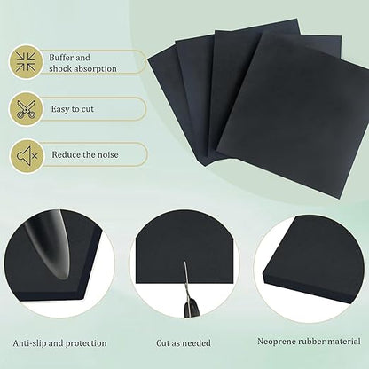 4 Pieces Neoprene Rubber Pads with Adhesive Backing 1/8 in Thick x 4 in x 4 in, Anti Vibration Pads, Rubber Block for Anti-Slip, Shock Absorption, Protection