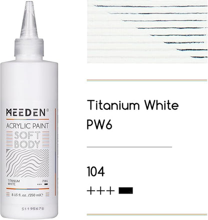 MEEDEN Titanium White Acrylic Paint: Matte Finish 250ml/8.45oz Soft Body Bulk Acrylic Colors in Squeeze Bottle - Fluid Flow Art Paints for Adults Artists Canvas Art Painting