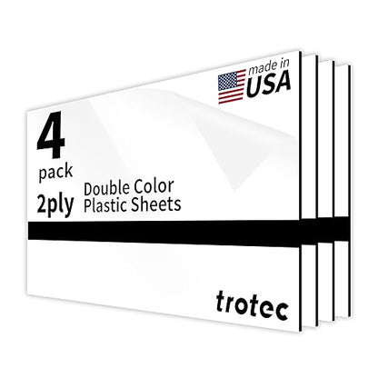 Trotec TroLase | 12"x24"x1/16", 4 Pcs | Gloss White/Black | 2 Ply | Modified Acrylic | Laser Engraving Double Color Plastic Sheet | Engraving Blanks for Laser, Saw, Guillotine | Made in USA