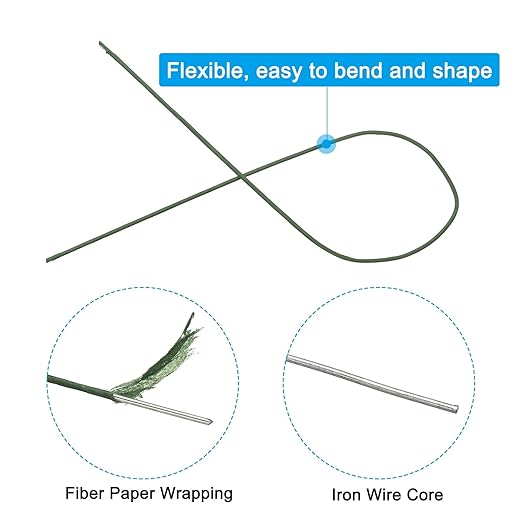PATIKIL 16 Gauge 16" Floral Stem Wire, 100 Pcs Paper Wrapped Iron Artificial Flower Stem Accessories for DIY Bouquet Stem and Craft Decoration, Dark Green