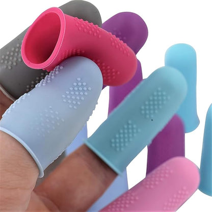Finger Protectors [Flex Series - 18-Pack] Silicone Non-Stick Finger Covers [All in Size Medium - 3 of Each Color in 6 Colors] for Hot Glue | Sewing | Wax | Rosin | Resin | Honey | Adhesives