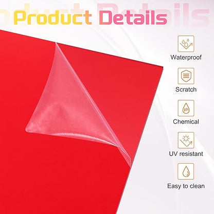 uxcell 3Pcs Acrylic Sheets 8x8 Inch Acrylic Panel 1/8 Inch-3mm Plastic Board for Picture Frames Sign Holders DIY Display Projects Craft, Clear Red