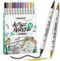 TRANSON 12 Colors Fine and Brush Dual-tip Acrylic Paint Marker Pen Set for Canvas Rock Wood Leather Ceramic DIY Painting